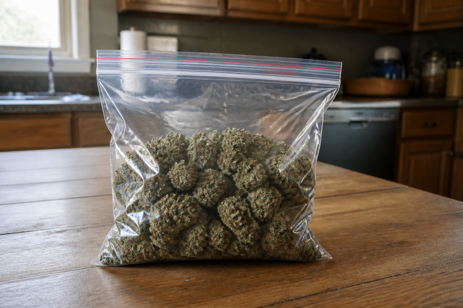 A closed zip bag of whole nugs sitting in a kitchen drawer