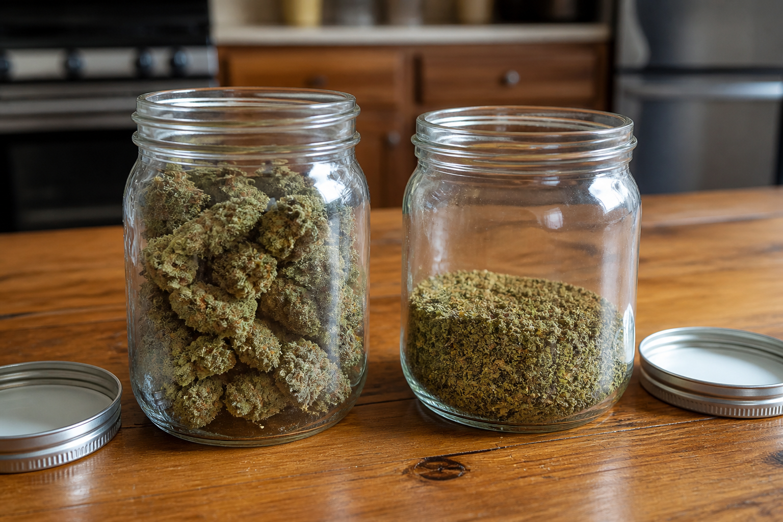 Whole nugs in one jar, a grind in the other