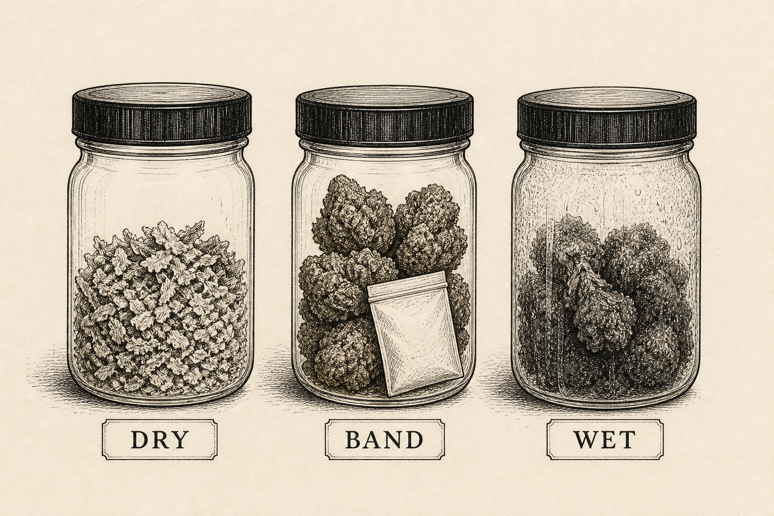 A drawn pair: a wet foggy jar, a dry brittle jar
