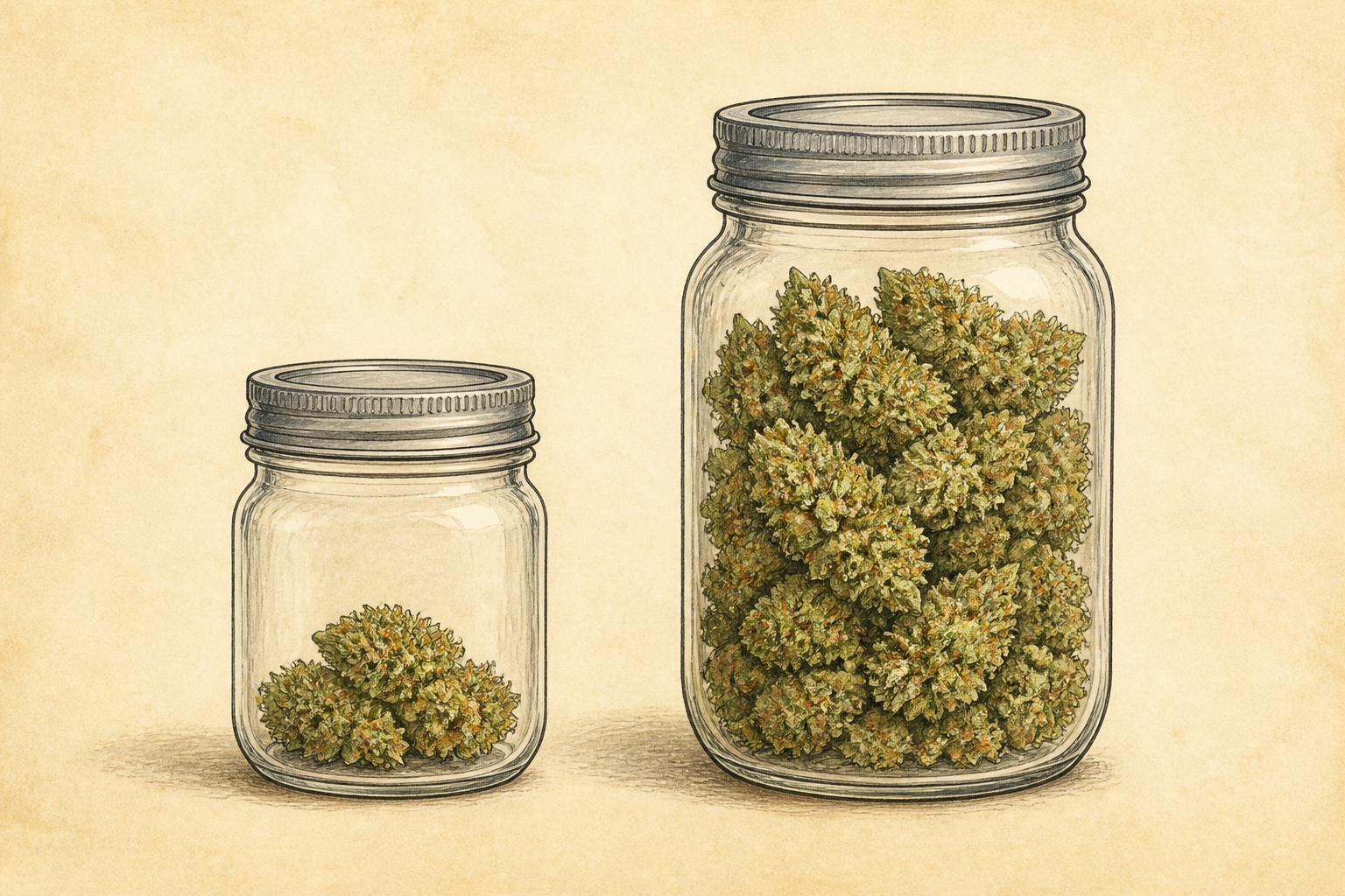 A drawn pair: a small working jar and a larger sealed reserve
